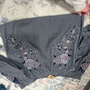 Floral Embroidered Striped Blouse